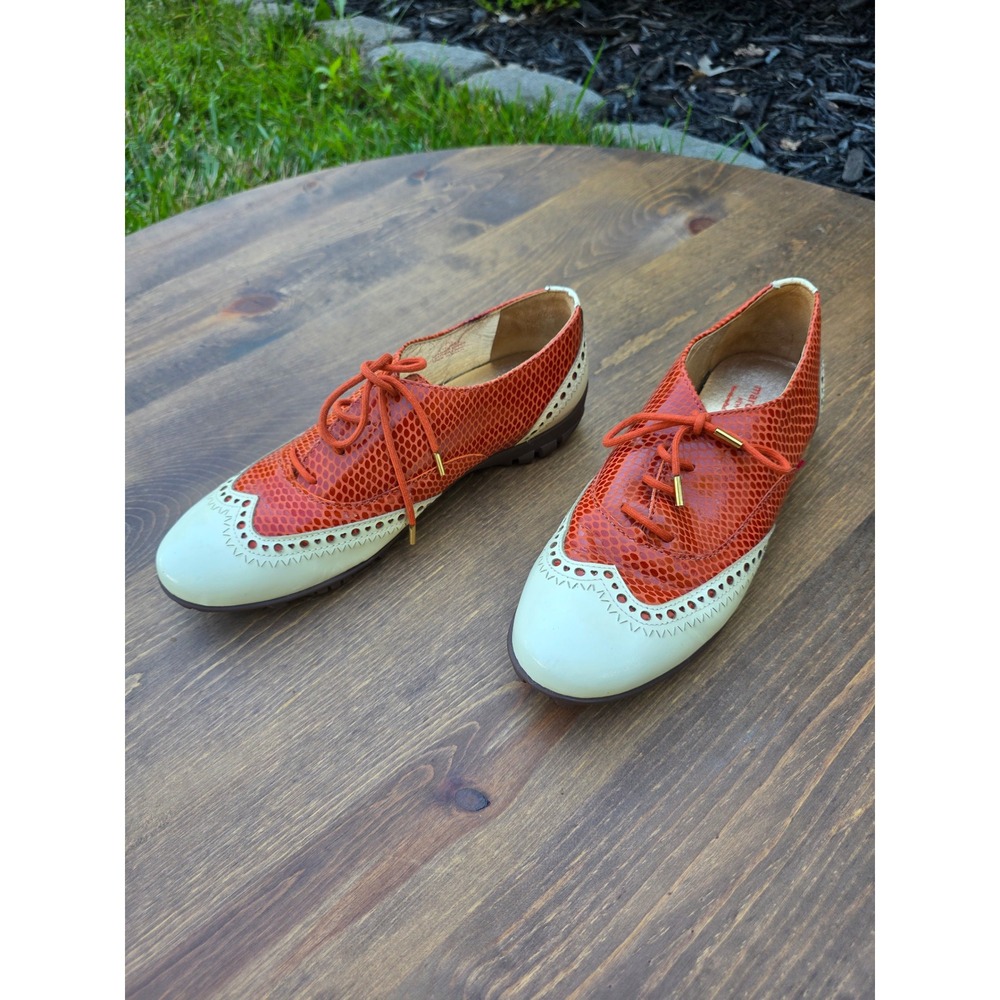Marc Joseph New York NYC Golf Shoes Orange Snakeskin Leather Wingtip Womens 7.5